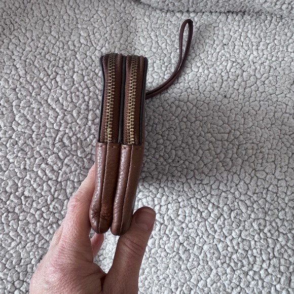 Coach Cognac Brown Leather Double Corner Zip Wristlet Wallet - Picture 4 of 7